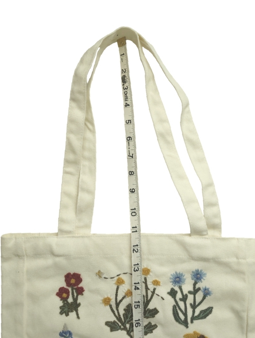 Canvas Embroidered Wildflower Floral Tote Bag Cream New - Picture 6 of 7